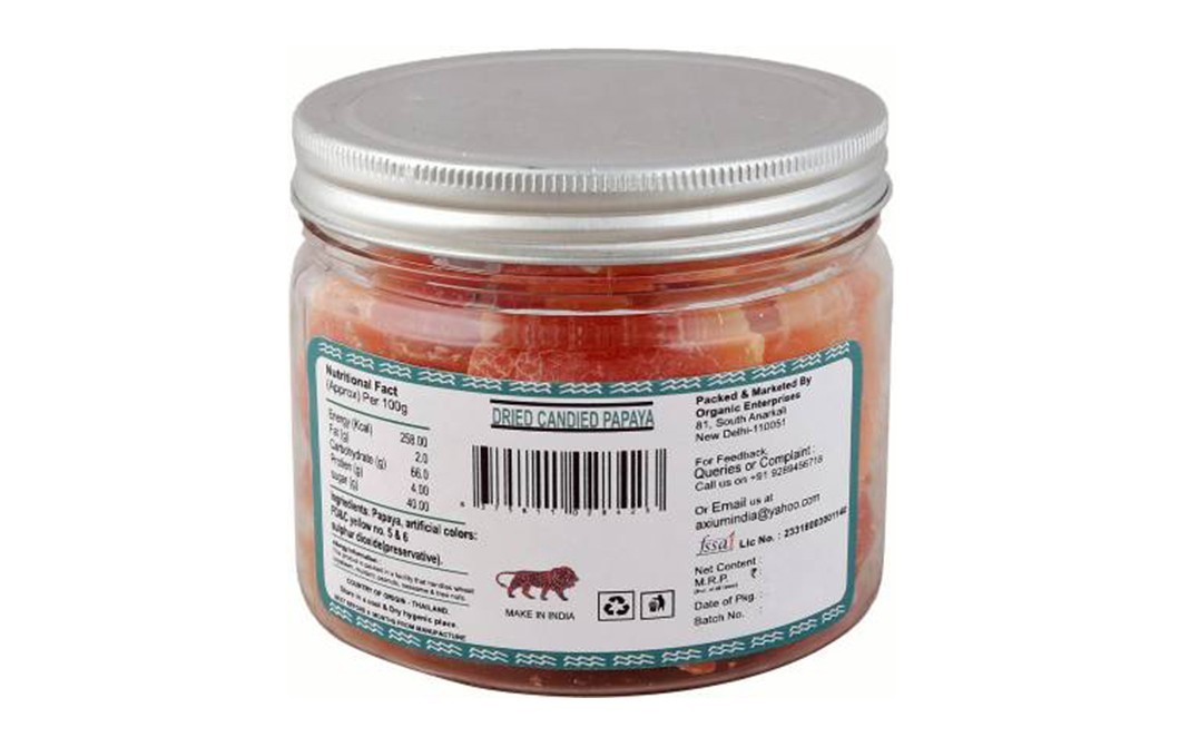 Axium Dried Candied Papaya    Glass Jar  200 grams